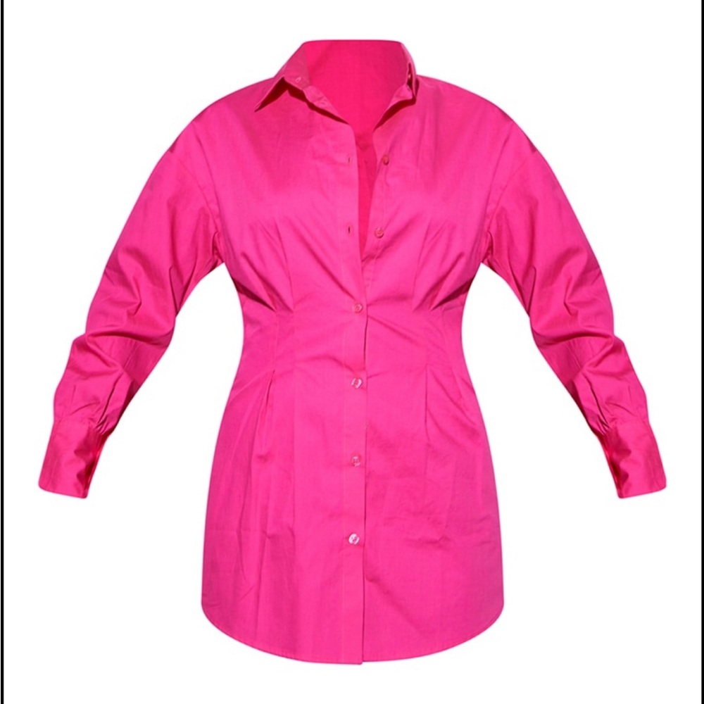 Pink Fitted Waist Long Sleeve Shirt Dress by RENEW pretty little thing